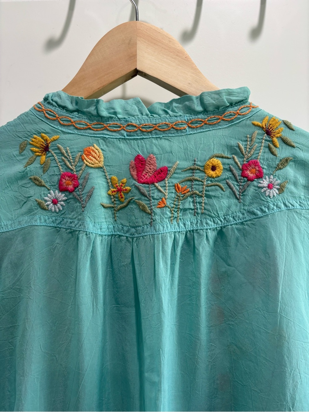 Johnny Was Turquoise Embroidered Button-Front Shirt - Picture 9 of 9